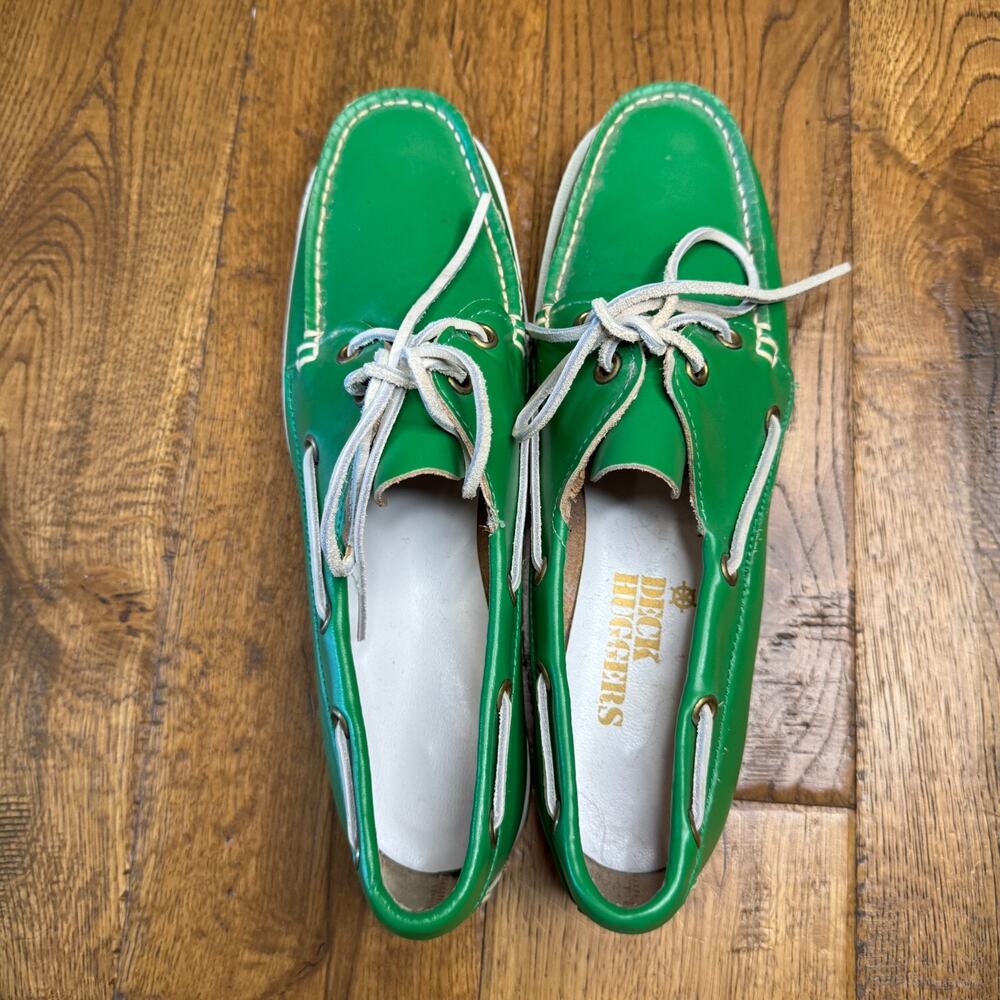 Vintage Deck Huggers Green Leather Boat Shoes 2-Eye USA Womens Sz 9 M - Picture 7 of 7